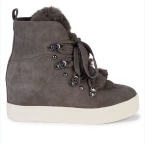 J/Slides Whitney Faux Fur & Suede Wedge Sneaker boots  tan sz 8